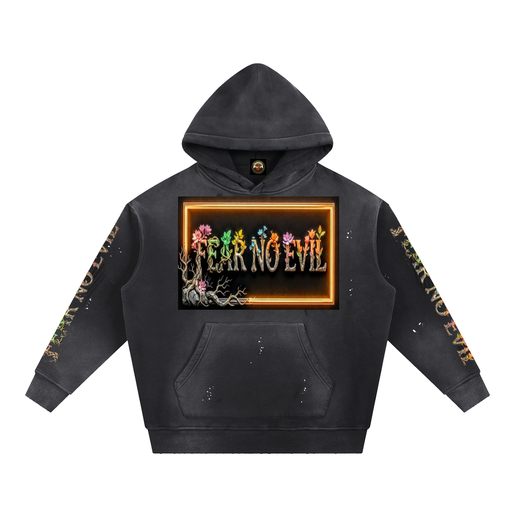 Vintage Washed Frayed Fleece Hoodie