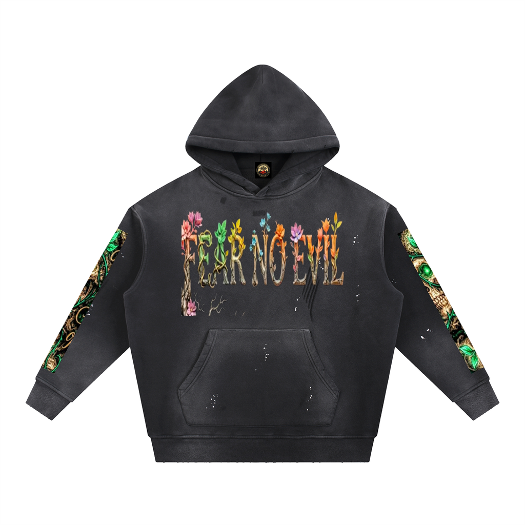 Vintage Washed Frayed Fleece Hoodie
